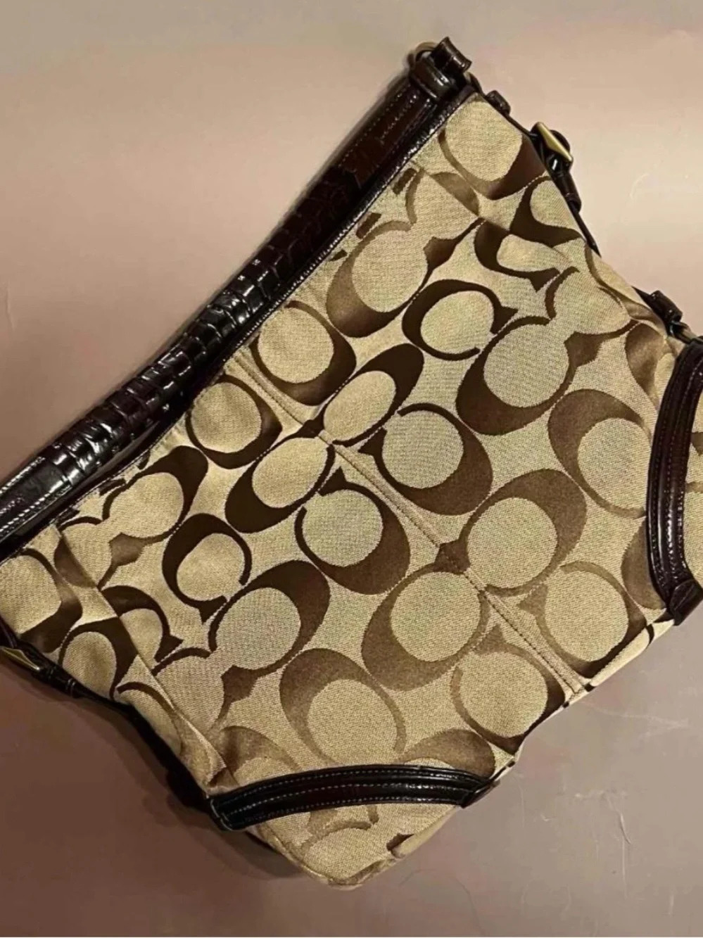 COACH Chelsea Signature Katarina Bag #18903, tan and chocolate brown